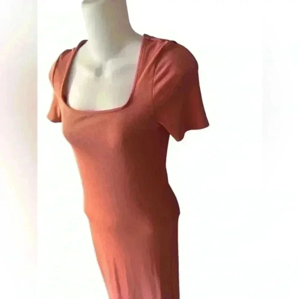 Primark Coral Rubbed Short‎ Sleeve Andre Dress, US 6 - Picture 2 of 8